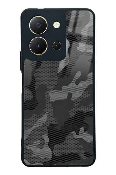 Spoyi Vivo Y36 Siyah Kamuflaj Tasarımlı Glossy Telefon Kılıfı
