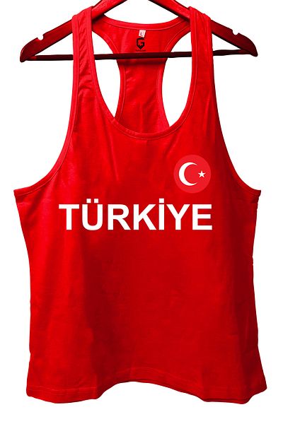 TOP GLORY Red Turkey Printed Gym Fitness Tank Top Athlete's Singlet