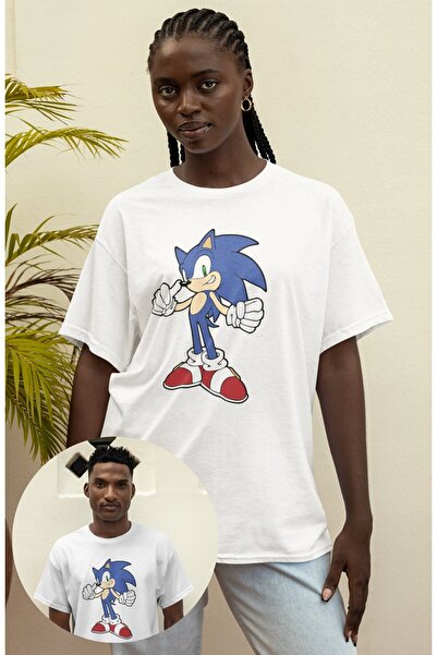 CNGZSHOP تي شيرت مطبوع عليه قنفذ سونيك للجنسين، تي شيرت كبير الحجم بطابع كرتوني سونيك