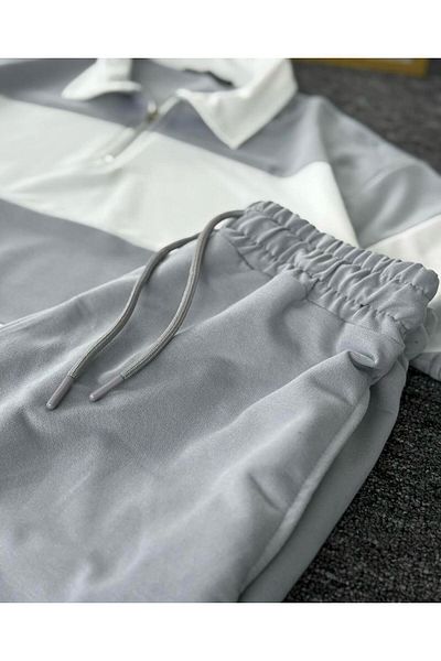 woonkey Unisex Gray White Printed Oversize Tracksuit Set Set of 2 New Season