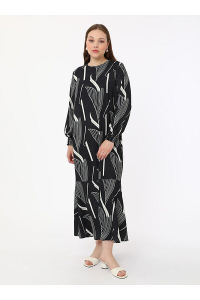 ALİA Plus Size Geometric Printed Woven Dress - Black - Alia