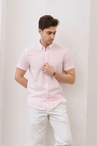 RAVANELLI Cool Keeping Short-Sleeved Solid Flared Cotton Men's Shirt Cairo