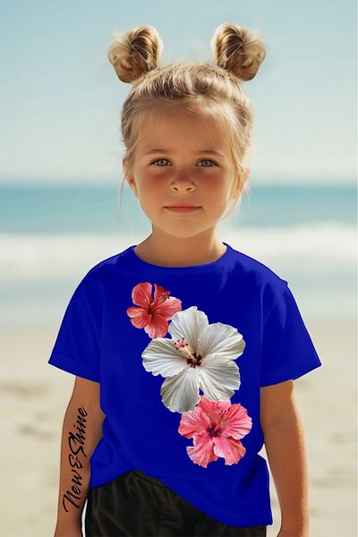 New Shine 1 tricou este un cadou pentru achiziții de 6 și mai sus în coș - Tricou pentru copii oversize imprimat cu trei flori