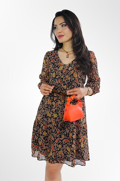 Kübra Tekstil Γυναικείο φόρεμα σιφόν με μοτίβο Lupinn Fashion με μανίκια τριών τετάρτων