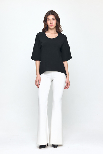 Laranor Black Flounce Sleeve U Neck Asymmetrical Ayrobin Blouse 25L8031