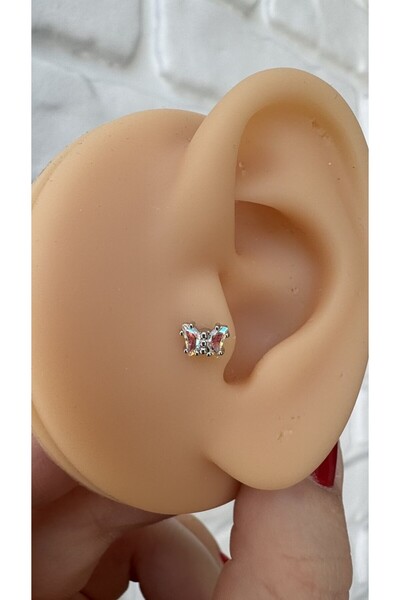 alysa jewelry Cerrahi Çelik Kelebek Hologram Piercing Tragus, Helix, Lobe