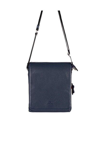 Aka Deri حقيبة كتف جلدية باللون الأزرق الداكن 308 17