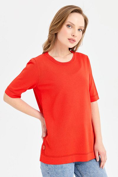 Desen Triko Women's Zero Neck Side Button Thin Knitwear Blouse Coral