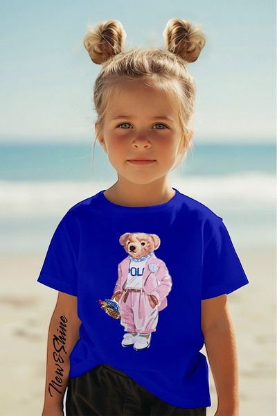 New Shine 1 tricou este un cadou pentru achiziții de 6 și mai sus în coș - Tricou pentru copii oversize imprimat cu urs roz