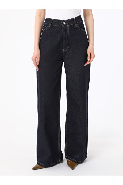 Refka Geniş Paça Denim Pantolon - Lacivert - Refka Exclusive