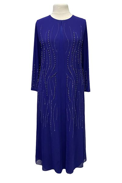 Giyinen Mağazaları Saks Blue Asian Scoop Neck Κομψό Πέτρινο Κεντημένο Μεγάλο Μέγεθος Μητέρα Βραδινό Φόρεμα