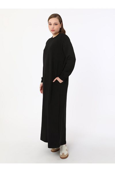 ALİA Cotton Crew Neck Plus Size Dress - Black - Alia