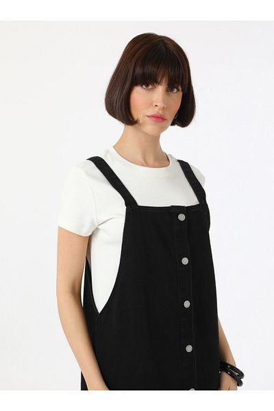 Benin Cotton Denim Gilet Dress -Black - Benin