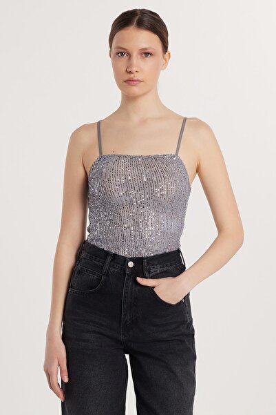 Tudors Women's Slim Fit Slim Fit Gray Zero Sleeve U Neck Bustier