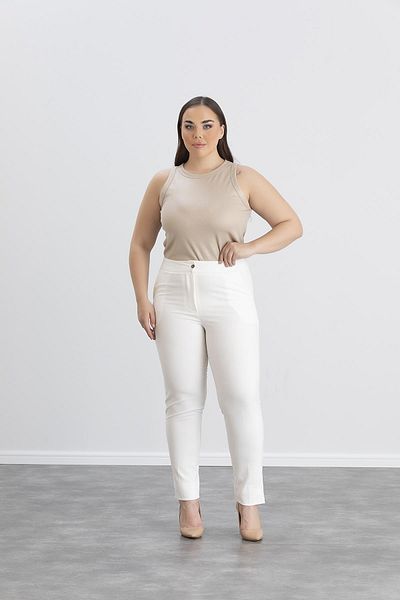 LİYACA Plus Size High Waist Lycra Ankle Length Fabric Pants with Pockets