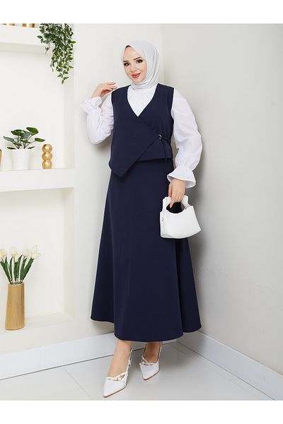 Moda Krash Cep Detail Trend Skirt Vest Suit