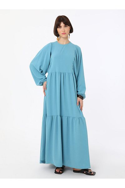 Benin Aerobin Balloon Sleeve Relaxed Cut Hijab Dress - Nile Green - Benin