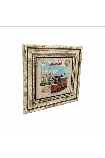 Sadrazam Nostalgic Tram Printed Natural Stone Painting (25 X 25 Krt-44)