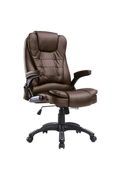 ART Scaun de birou cu masaj si incalzire, pivotant, piele ecologica, maro, max 120 kg, 62x68x111-121 cm