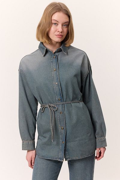 Manuka   Cămașă OVERSIZE DENIM CU CUREA, Cămașă Grüt Denim pentru femei Model GX9688