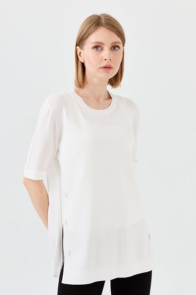 Desen Triko Women's Crew Neck Summer Knitwear Blouse Ecru