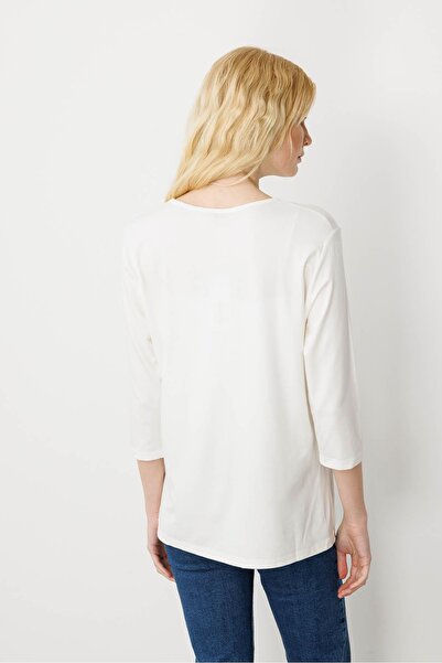 Desen Triko Women's Daisy Embroidered Combed Cotton Blouse Ecru