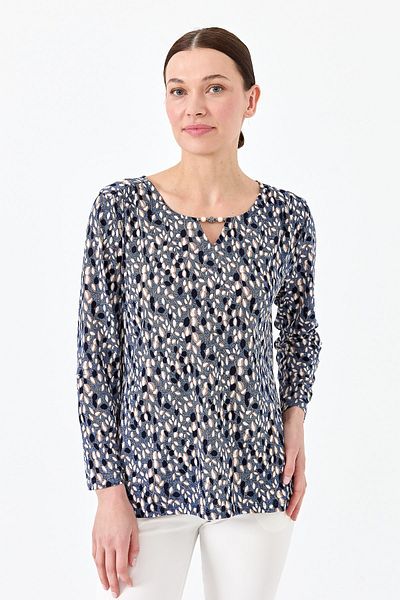 Desen Triko Bluză de damă din bumbac pieptănat cu model de frunze Indigo