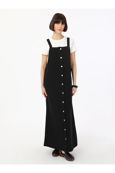 Benin Cotton Denim Gilet Dress -Black - Benin