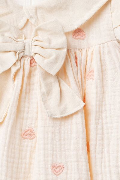 Banamio Marlow Baby Girl Child Bow Detailed Heart Embroidered Lined Muslin Dress