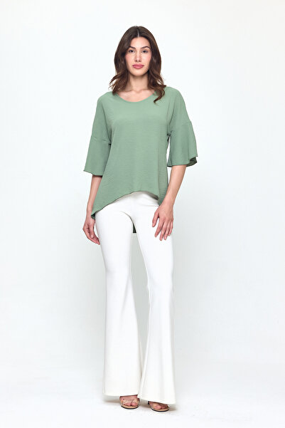 Laranor Νίλ Πράσινο Βολάν Κολάρο U Σχήμα Ασύμμετρη Άιρομπιν Μπλούζα 25l8031