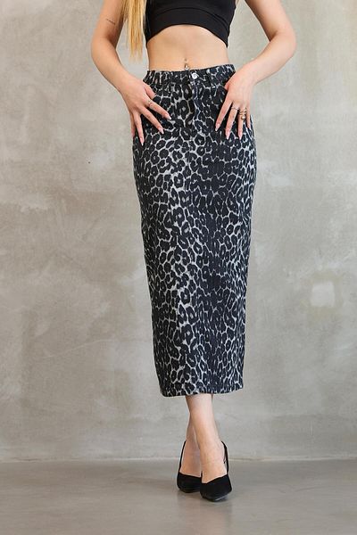 AREF JEANS Leopard Skirt with Slit on the Back