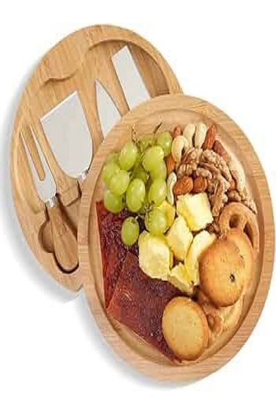 Lotus rose Cheese Board & Knife Set,Ideas for Entertaining Includes Wooden Cutting Board with Assorted Cheeses