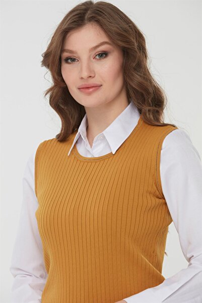 Desen Triko Women's Knitwear Sleeveless Blouse Mustard