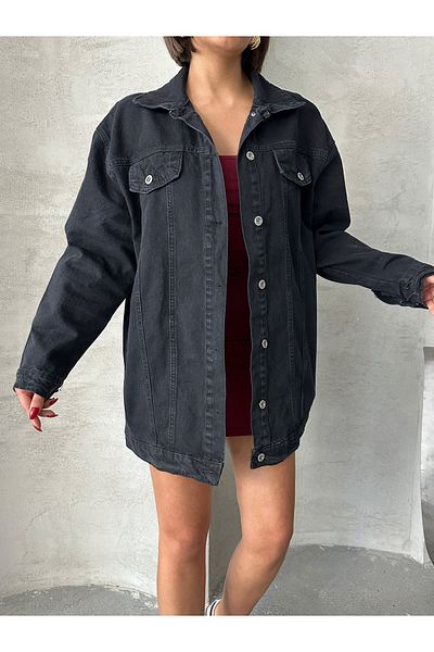 ÇEÇİM Women's Stone Wash Oversize Denim Jacket Shirt Hyn-10003