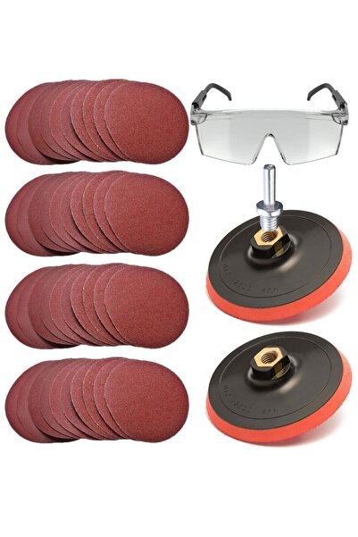 ZUBİZUBİ Cırt Zımpara Seti + Matkap Aparatı + Gözlük 115 mm(40 Parça)