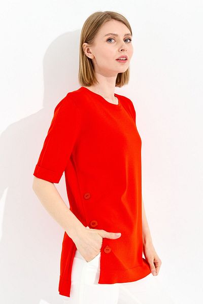 Desen Triko Women's Crew Neck Summer Knitwear Blouse Red