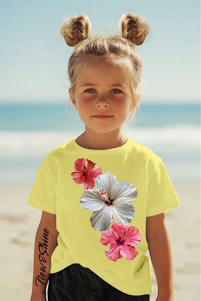 New Shine 1 tricou este un cadou pentru achiziții de 6 și mai sus în coș - Tricou pentru copii oversize imprimat cu trei flori