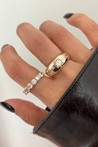 Lavian Accessories Gold İris Kalın 2’li Yüzük Seti (Ayarlanabilir)