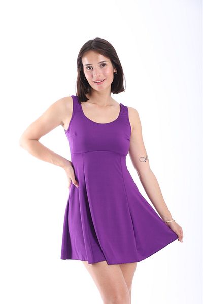 Lio20 Women's Dress Swimsuit Plain Purple with Shorts 38-52 Size Ranges