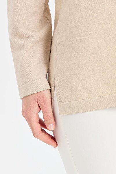 Desen Triko Μπεζ Γυναικεία Πλεκτή Μπλούζα με λαιμόκοψη Polo