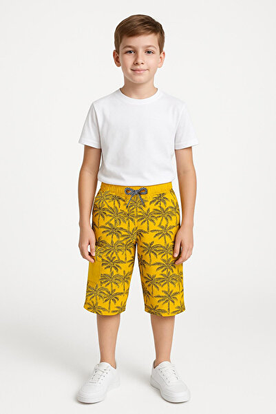 Trend Bebe Butik Boys Capri Palm Patterned Cargo Pocket Summer Comfortable Sh...