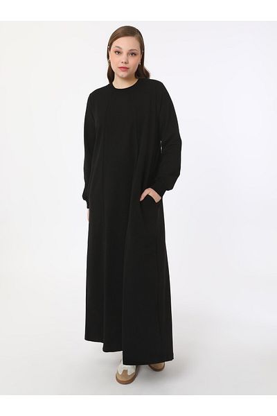 ALİA Cotton Crew Neck Plus Size Dress - Black - Alia