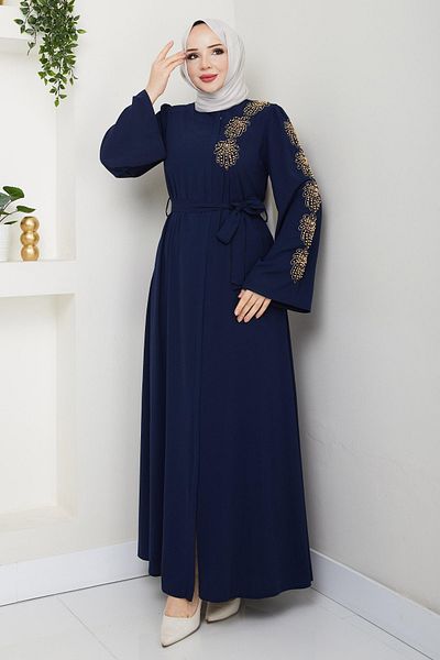InStyle Dark Navy Blue Ferace with Yellow Pearls