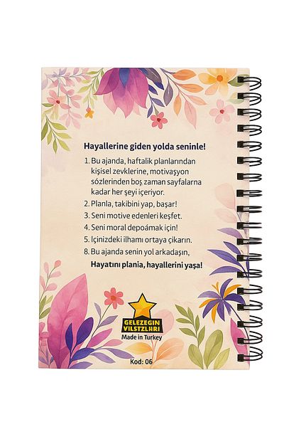 ZEYNEP KİTAP Αντικείμενο Ημερολόγιο Μη Ημερομηνίας με λουλούδια (με αυτοκόλλητο και προσθήκη Emoji)