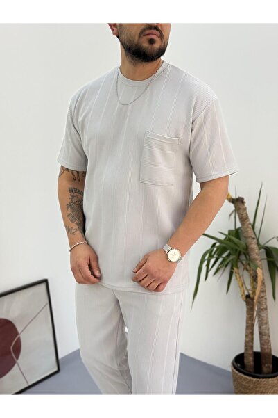 Combineman35 Gray Report Ottoman Fabric Single Pocket T-Shirt-Pants Set of 2 with Back Single Pocket