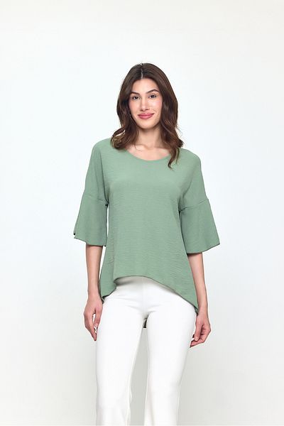 Laranor Nil Green Flywheel Sleeve U Neck Asymmetrical Ayrobin Blouse 25L8031