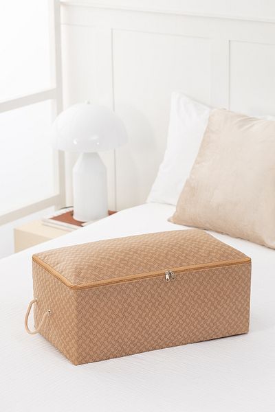 REKHOME Σετ 2 μεσαίου μεγέθους Houndstooth με μοτίβο μπεζ κάτω από το κρεβάτι Καναπές-κρεβάτι Πουλόβερ Pique Organizer Κουβέρτα Πουλόβερ