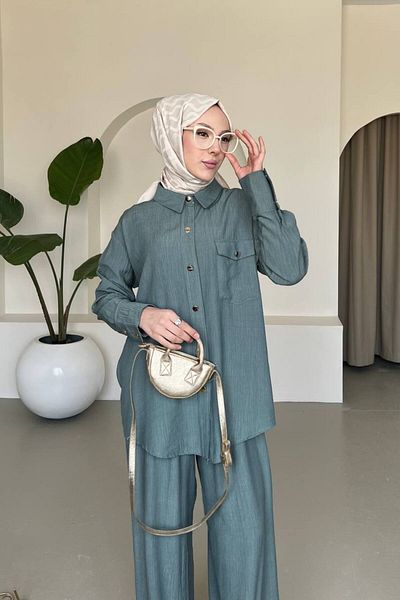 comstar Cămașă cu tunică pentru femei, pantaloni palazzo largi, costum hijab