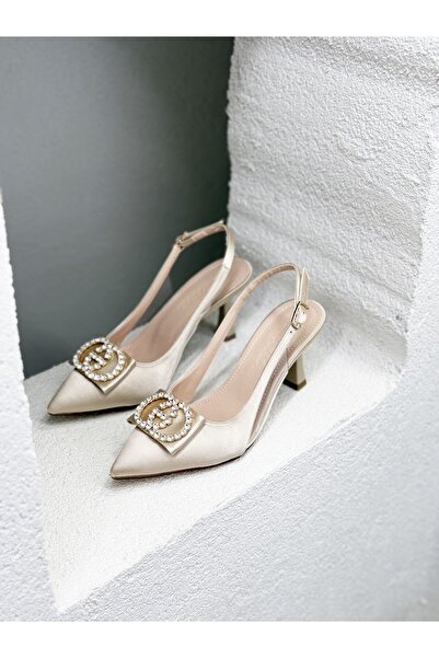 NUR KARACA 25Y7734 Дамски обувки на висок ток с камъни отпред, прозрачни стра...