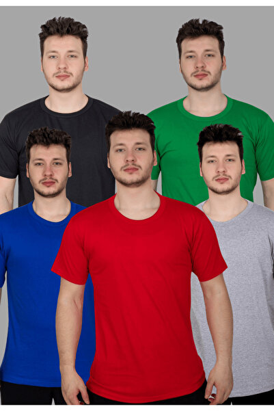 VEGA Crew Neck Cotton Blue Red Gray Black Green 5 Pack T-Shirt